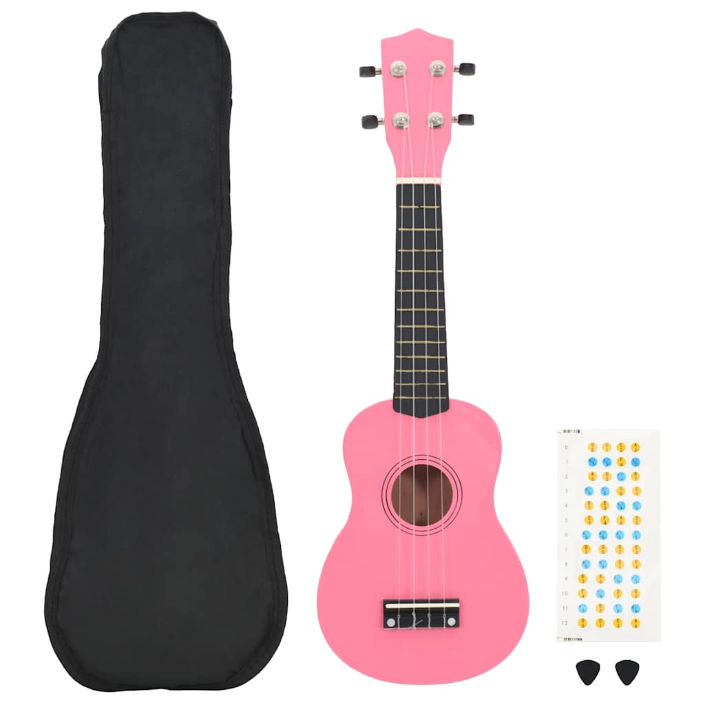 Conjunto ukulele soprano infantil com saco 21" rosa