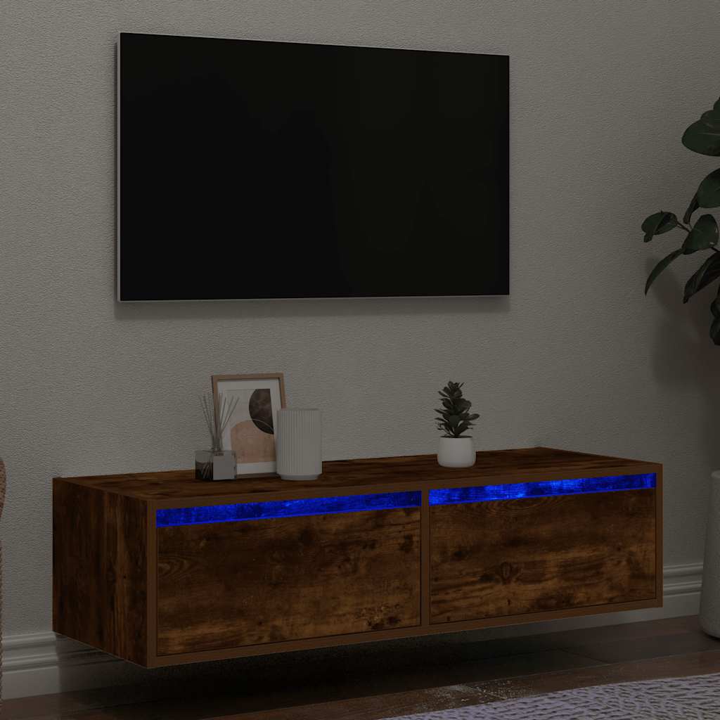 Móvel de TV com luzes LED 100x35,5x25 cm carvalho fumado