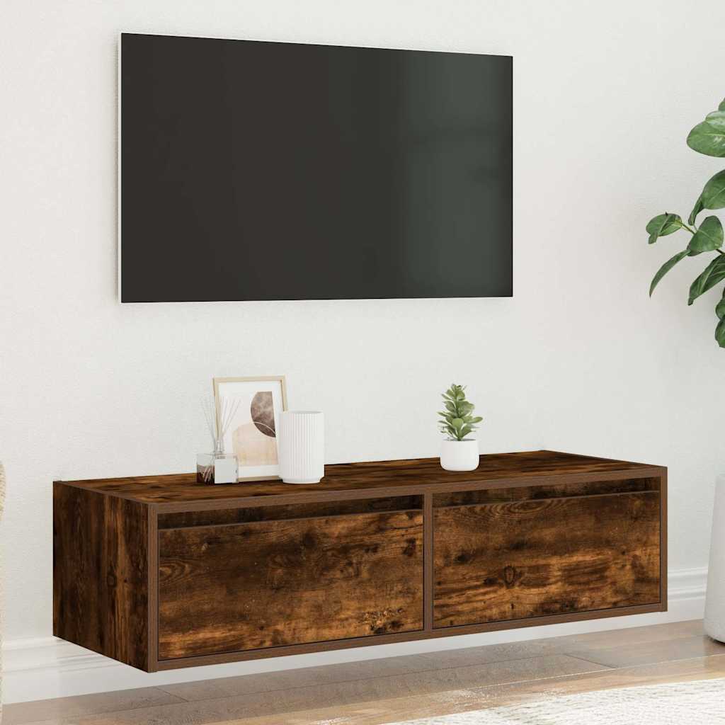 Móvel de TV com luzes LED 100x35,5x25 cm carvalho fumado