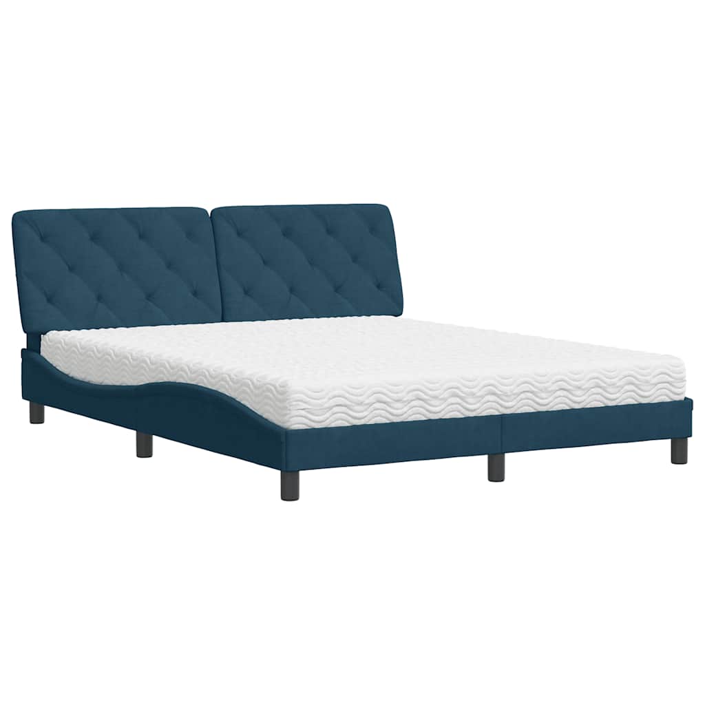 Cama com colchão 160x200 cm veludo azul