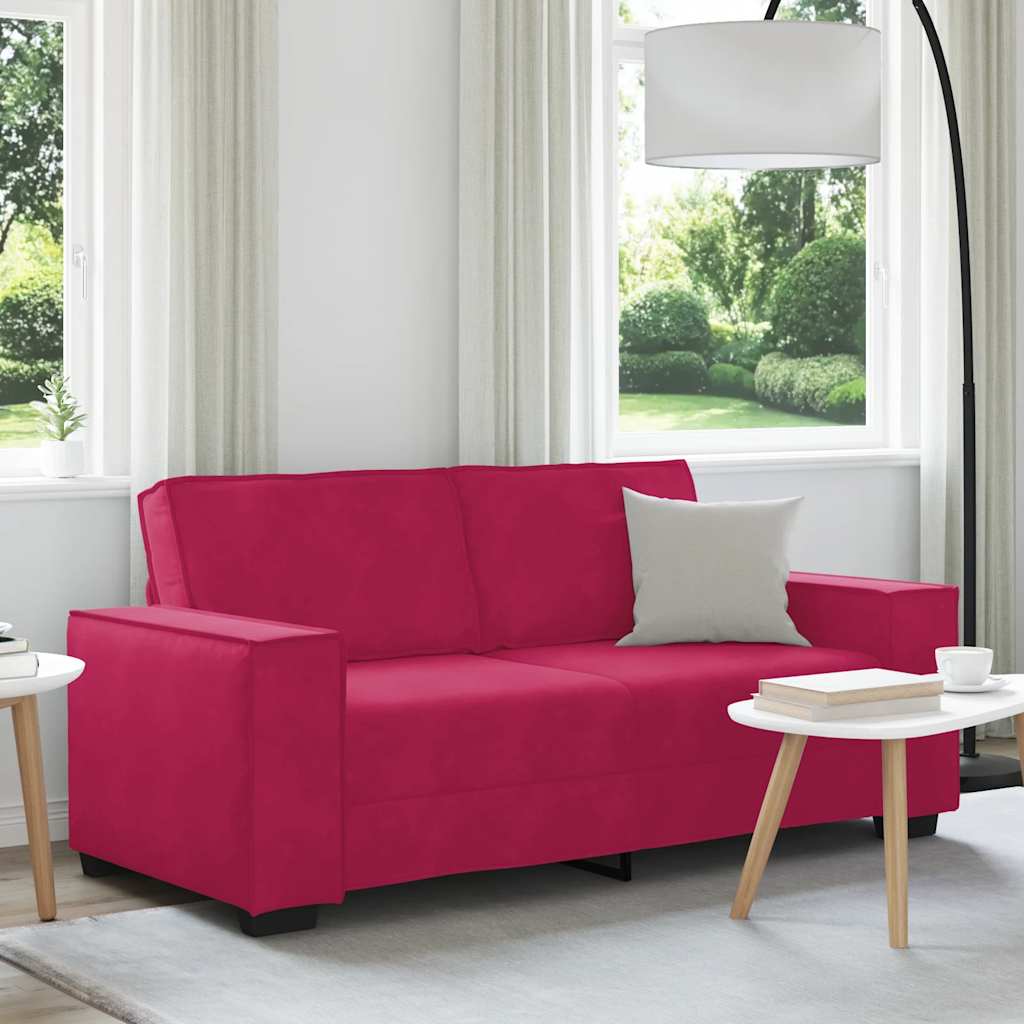 Sofá de 2 lugares, vermelho vinho, 180x78x84 cm, veludo