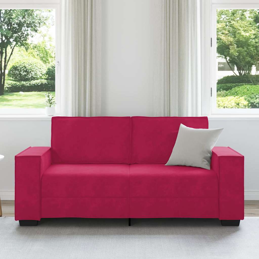 Sofá de 2 lugares, vermelho vinho, 180x78x84 cm, veludo