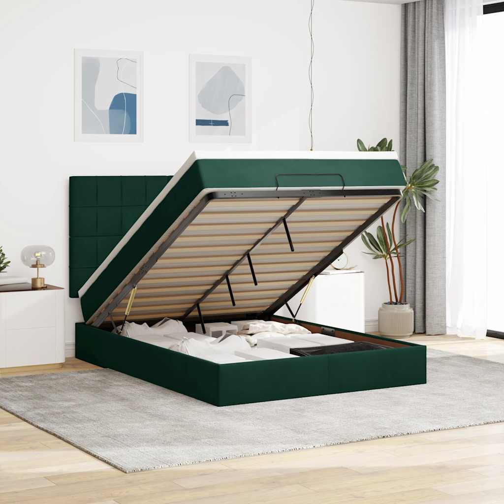 Estrutura cama otomana colchões 140x190 cm veludo verde escuro