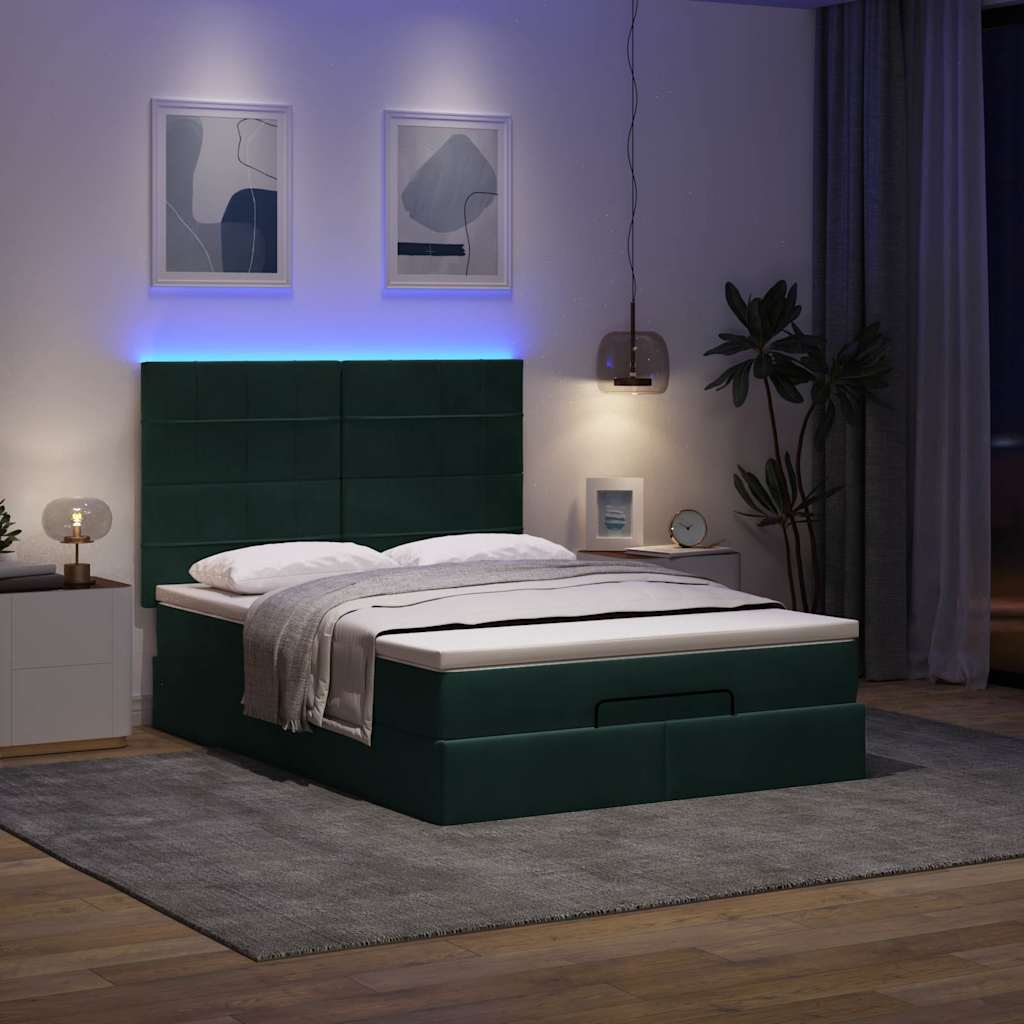 Estrutura cama otomana colchões 140x190 cm veludo verde escuro