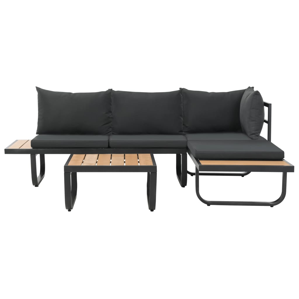 Sofás de canto para jardim com almofadões 2 pcs alumínio e wpc