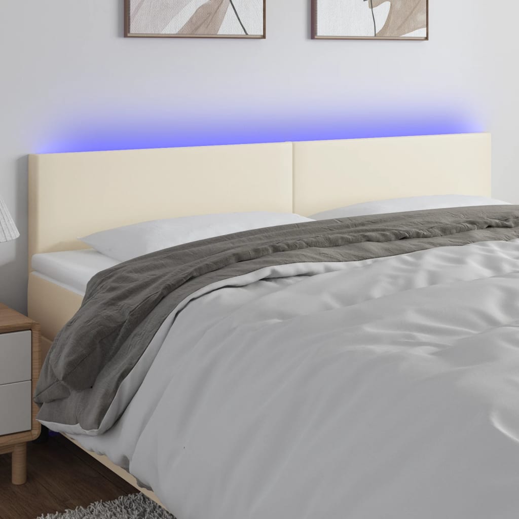 Cabeceira de cama c/ LED 160x5x78/88 cm couro artificial creme