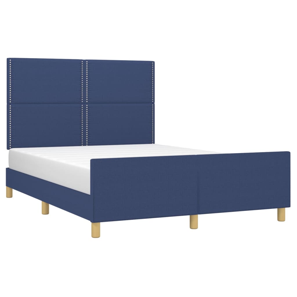 Estrutura de cama sem colchão 140x190 cm tecido azul