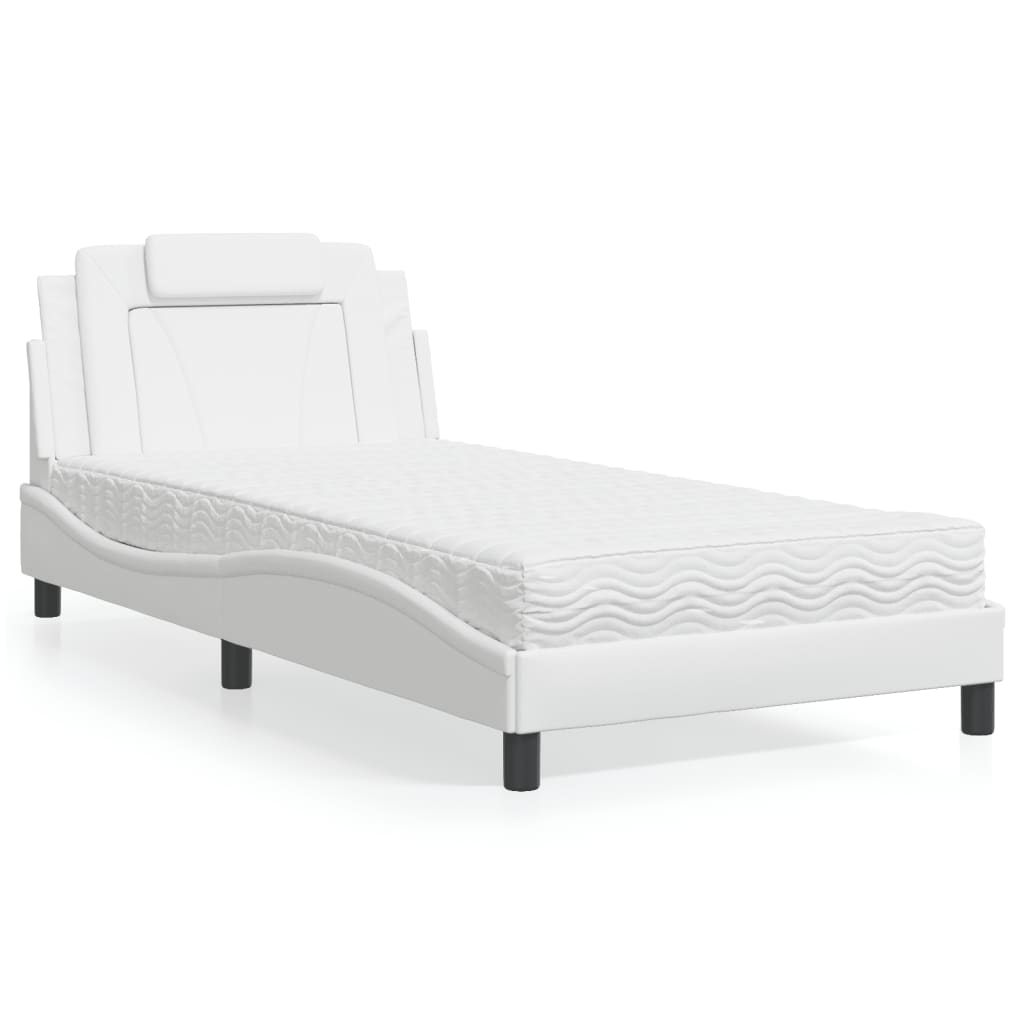 Cama viana com colchão 100x200 cm couro artificial branco