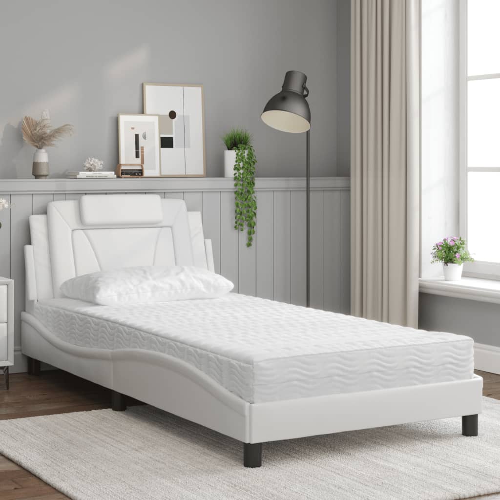 Cama viana com colchão 100x200 cm couro artificial branco