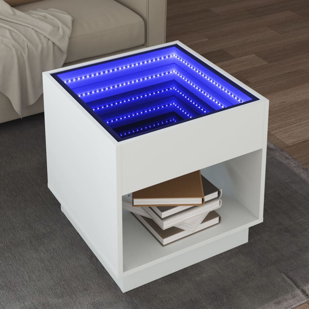 Mesa de centro luzes LED infinity 50x50x50 cm branco