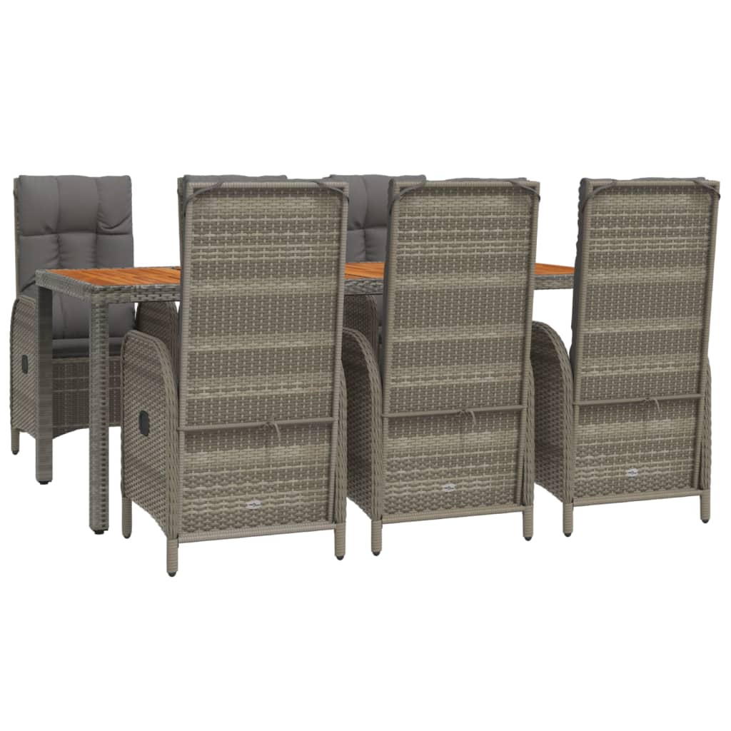 7 Pcs conjunto de jantar p/ jardim c/ almofadões vime PE cinza