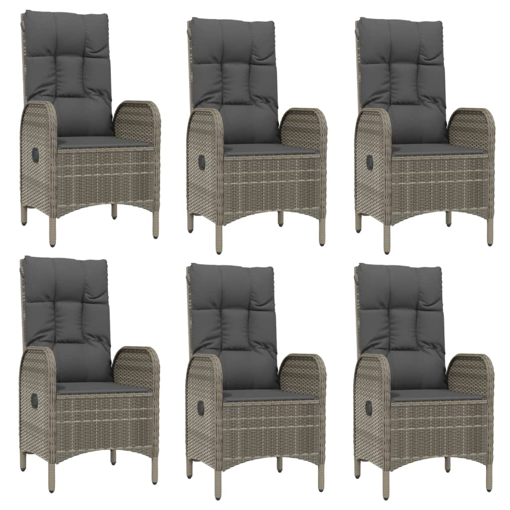 7 Pcs conjunto de jantar p/ jardim c/ almofadões vime PE cinza