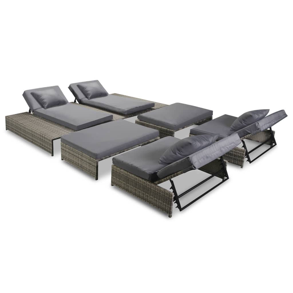 5 Pcs conjunto lounge de jardim c/ almofadões vime PE cinzento