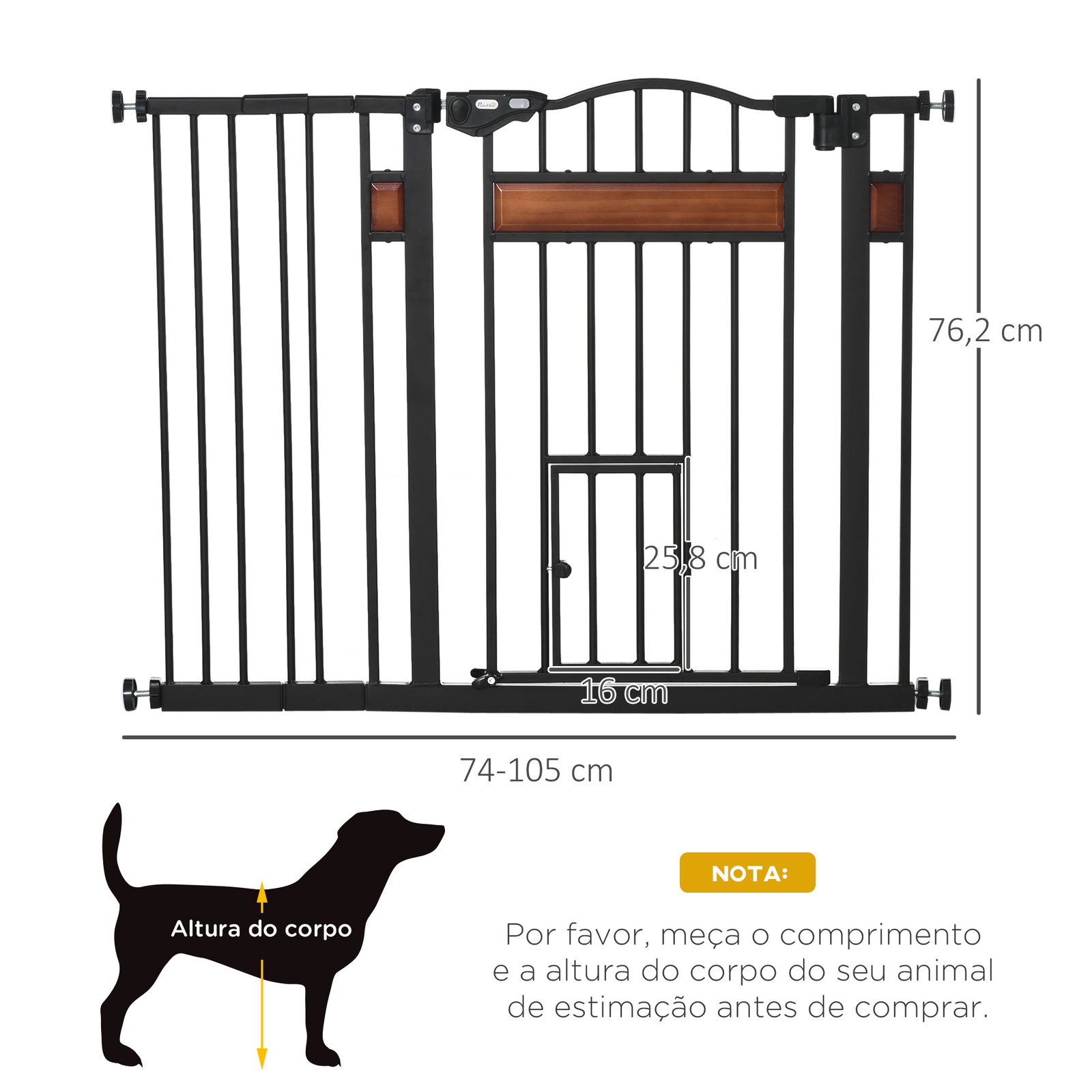 Barreira de Segurança para Cães Extensível para Portas Escadas 74-105cm com 2 Extensões de 10 e 15cm com 2 Portas e Fechadura Au