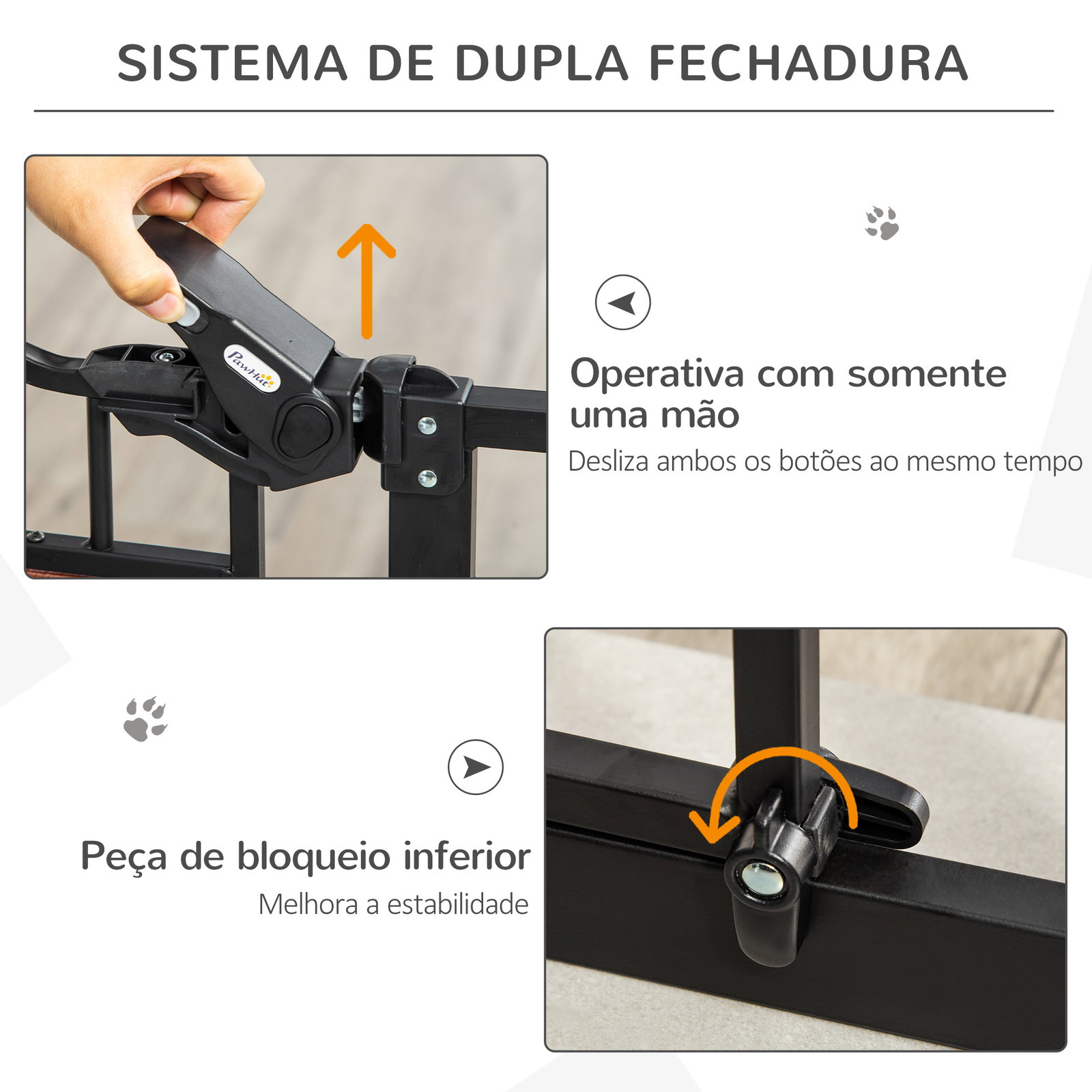 Barreira de Segurança para Cães Extensível para Portas Escadas 74-105cm com 2 Extensões de 10 e 15cm com 2 Portas e Fechadura Au