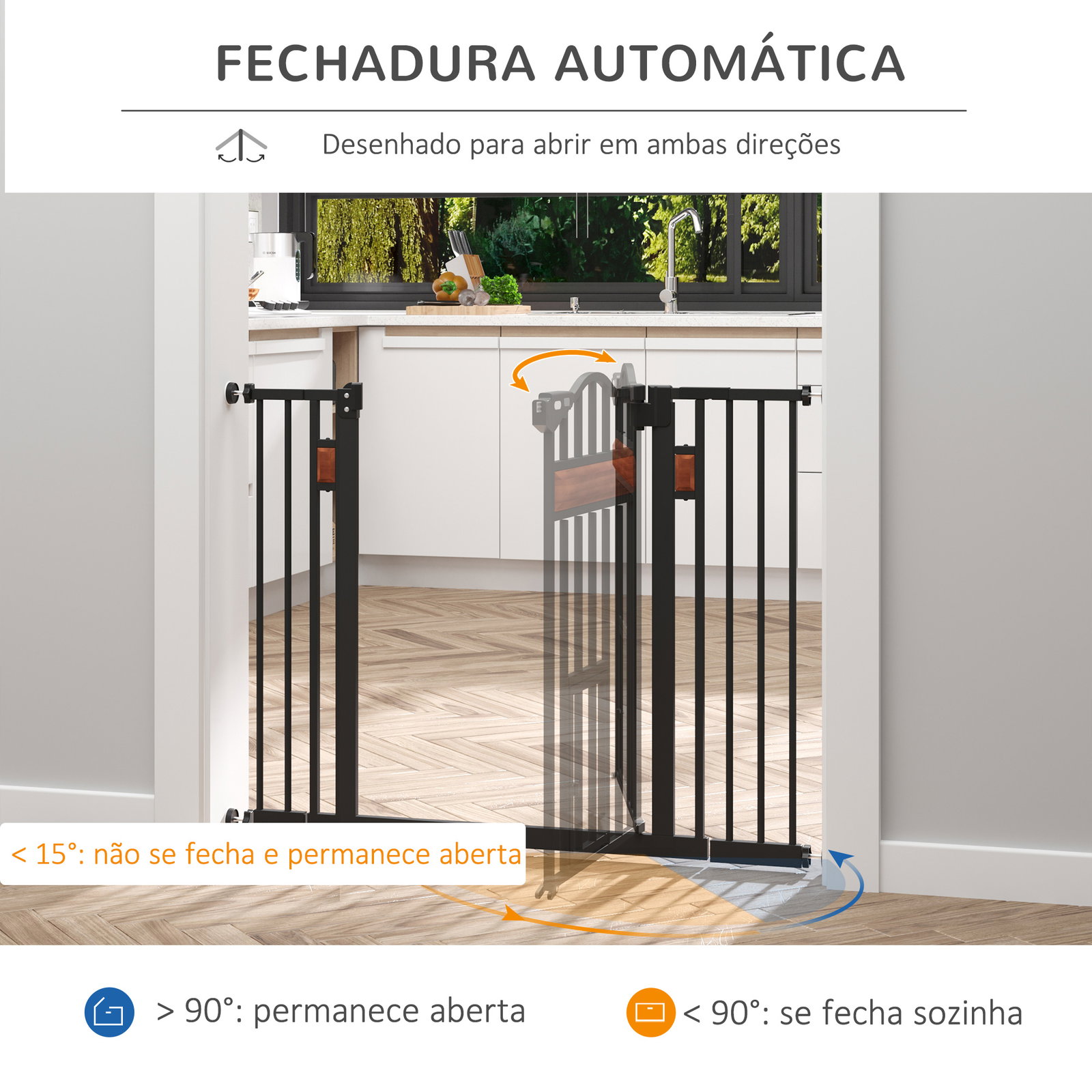 Barreira de Segurança para Cães Extensível para Portas Escadas 74-105cm com 2 Extensões de 10 e 15cm com 2 Portas e Fechadura Au