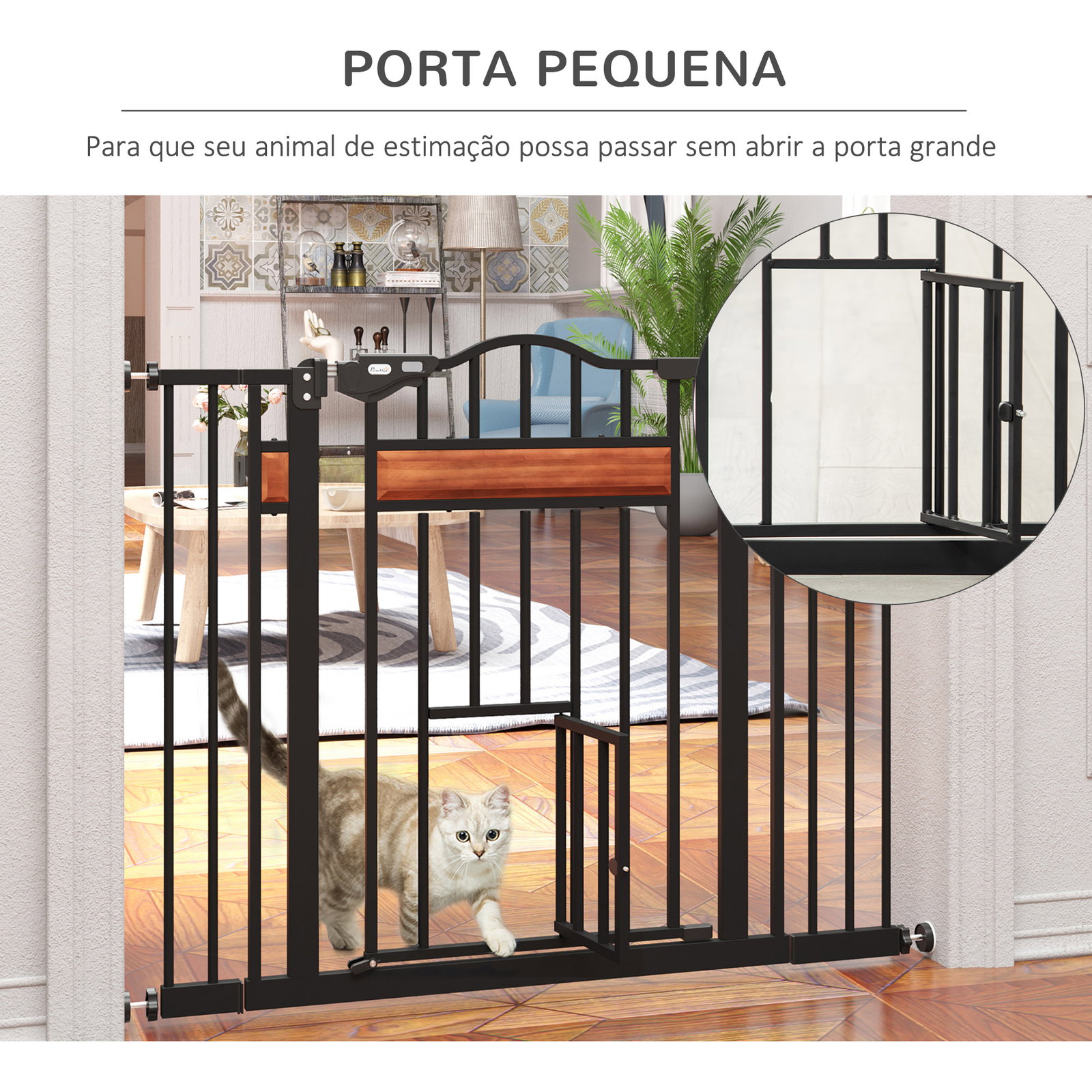 Barreira de Segurança para Cães Extensível para Portas Escadas 74-105cm com 2 Extensões de 10 e 15cm com 2 Portas e Fechadura Au