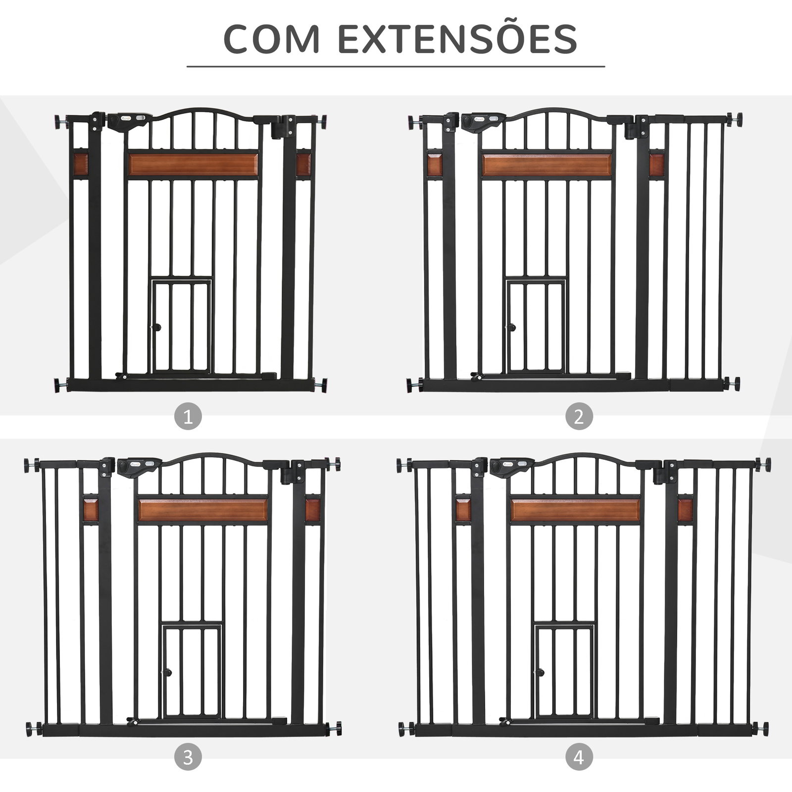 Barreira de Segurança para Cães Extensível para Portas Escadas 74-105cm com 2 Extensões de 10 e 15cm com 2 Portas e Fechadura Au