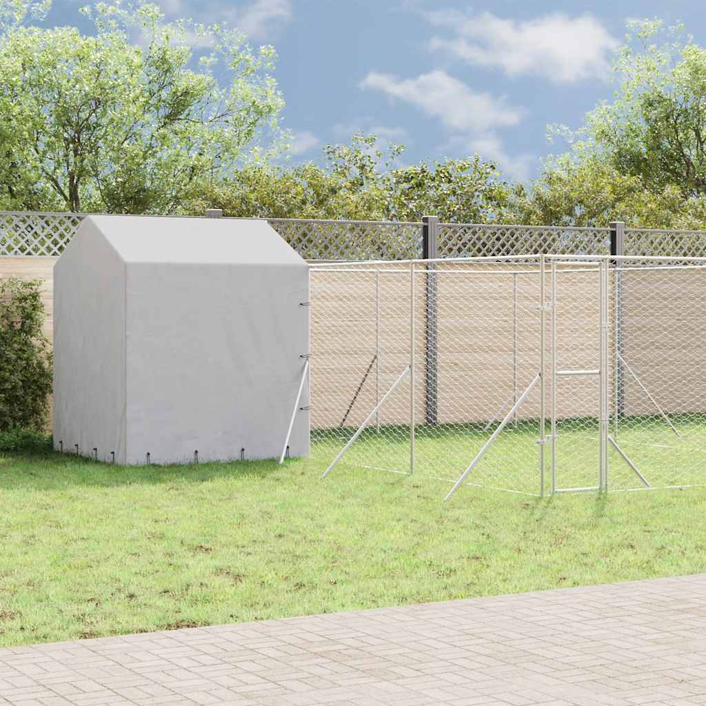 Canil de exterior com teto 6x6x2,5 m aço galvanizado prateado