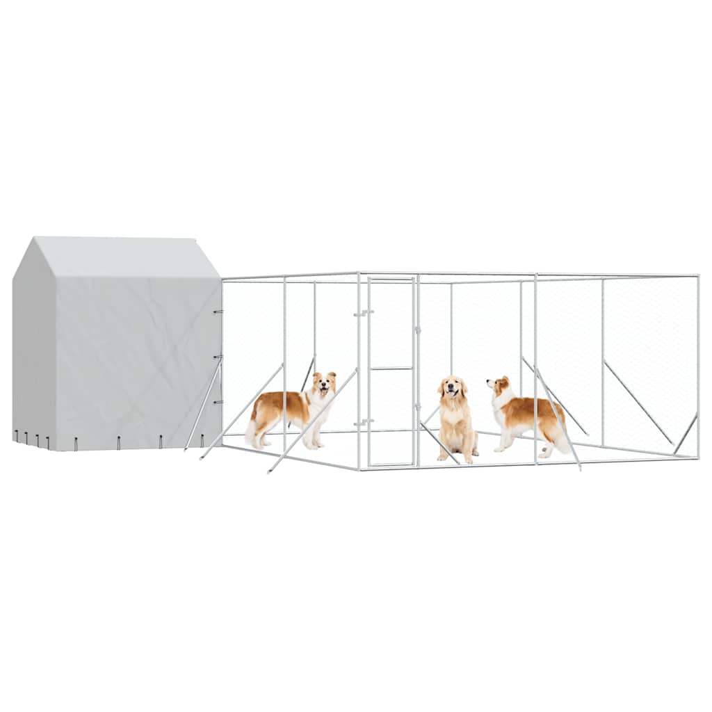 Canil de exterior com teto 6x6x2,5 m aço galvanizado prateado