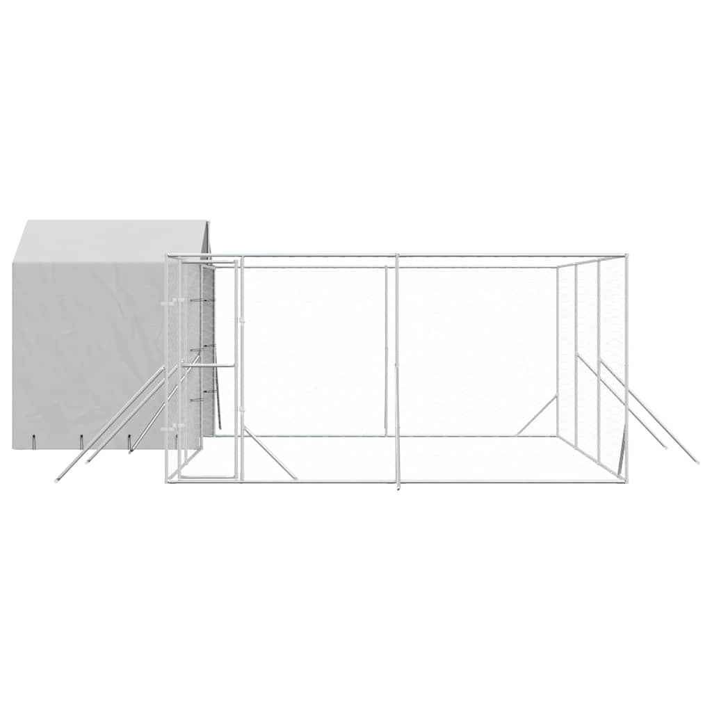 Canil de exterior com teto 6x6x2,5 m aço galvanizado prateado