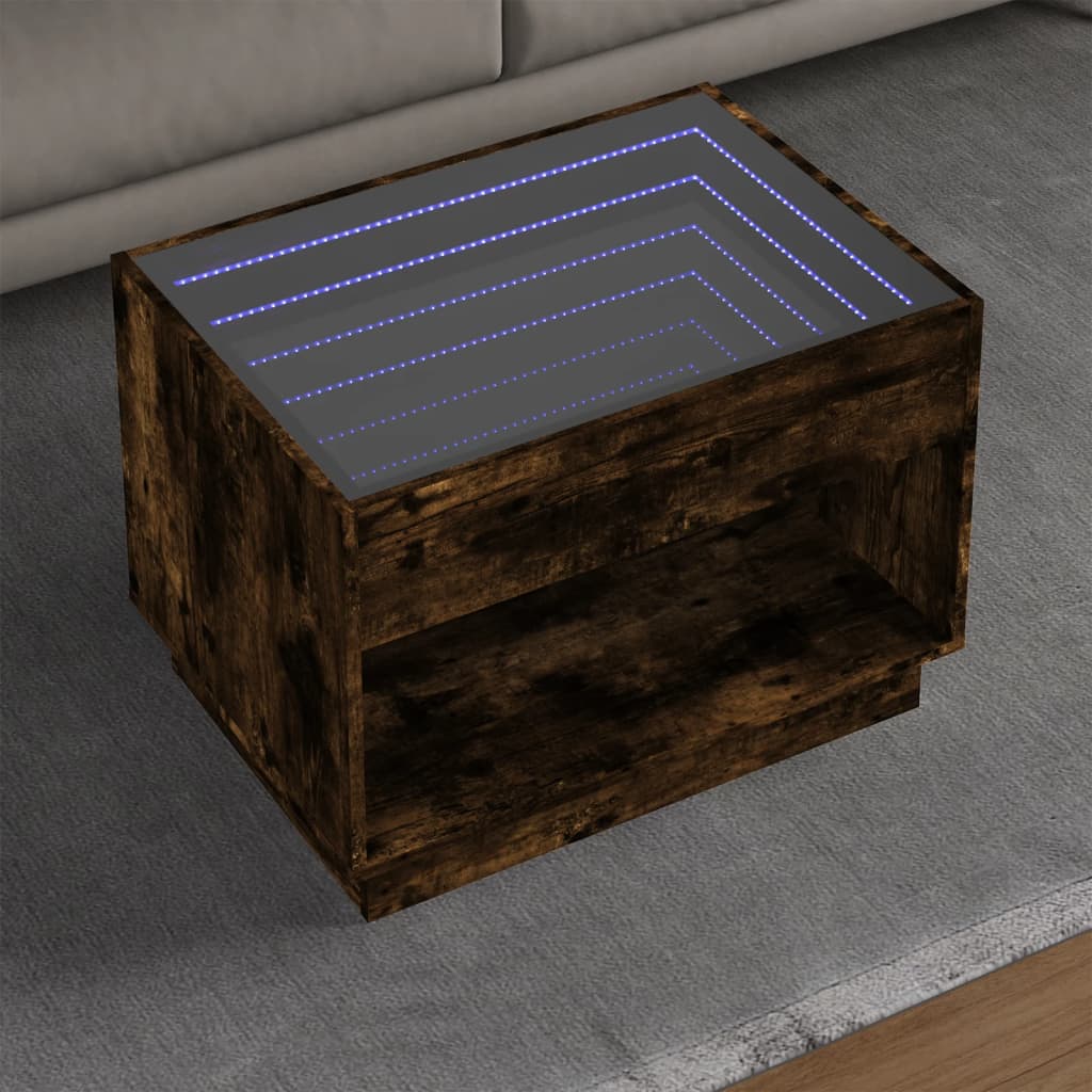 Mesa de centro luzes LED infinity 70x50x50 cm carvalho fumado