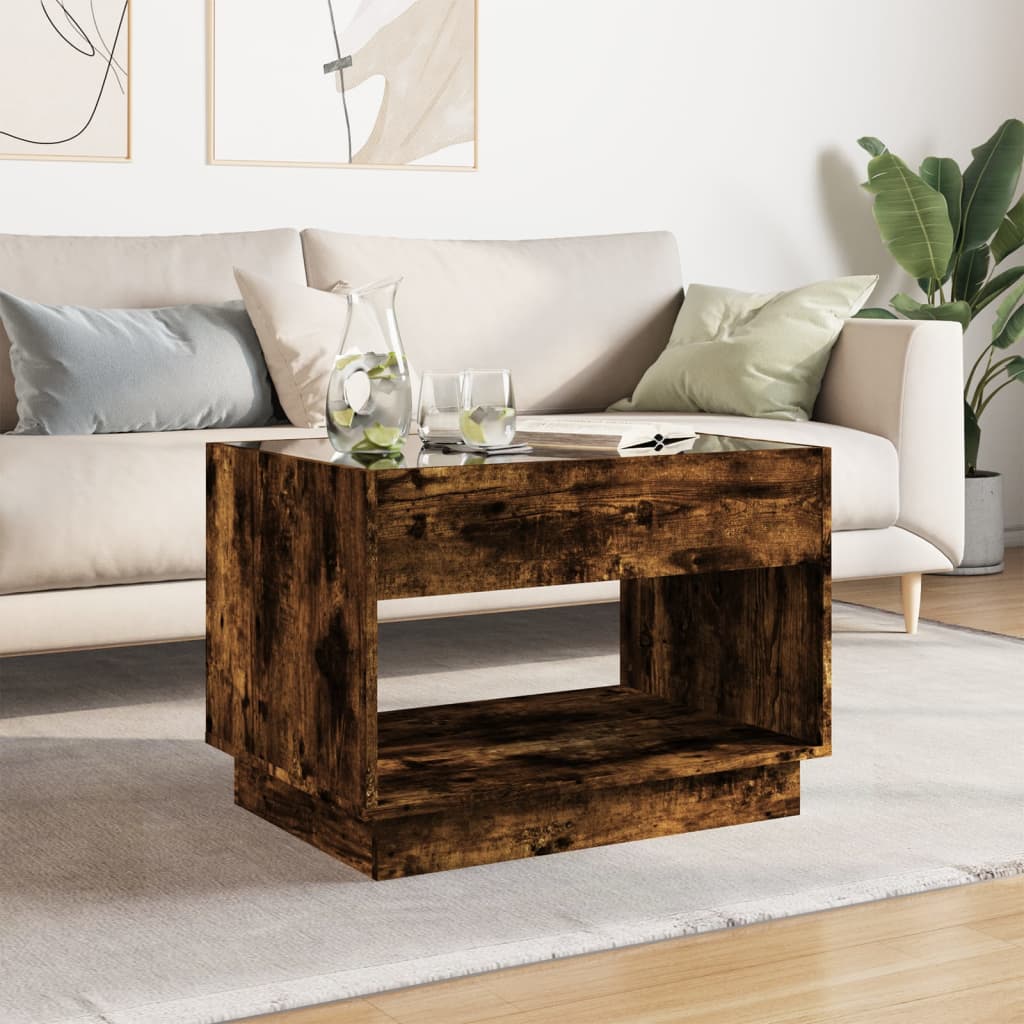Mesa de centro luzes LED infinity 70x50x50 cm carvalho fumado