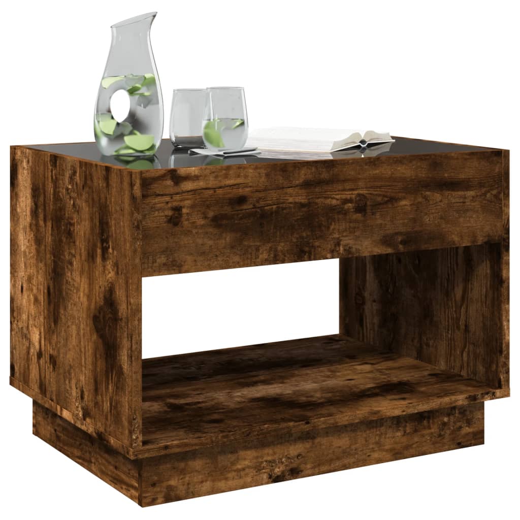 Mesa de centro luzes LED infinity 70x50x50 cm carvalho fumado