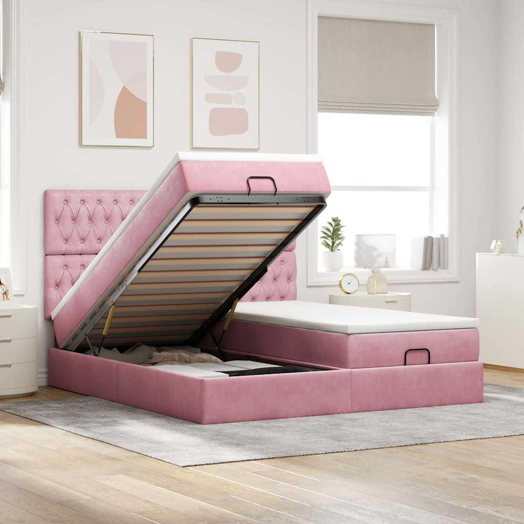 Moldura de cama otomana com colchão rosa 200x200cm veludo