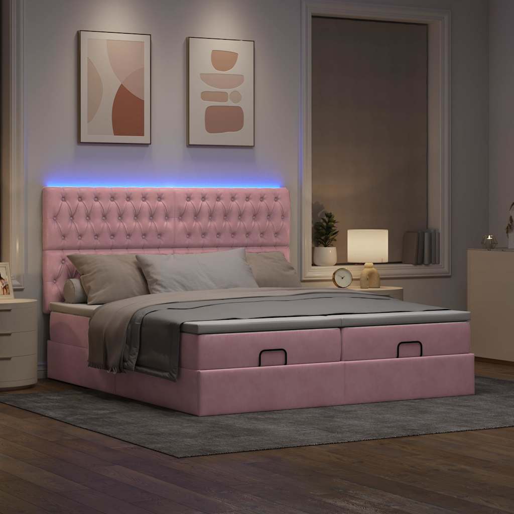 Moldura de cama otomana com colchão rosa 200x200cm veludo