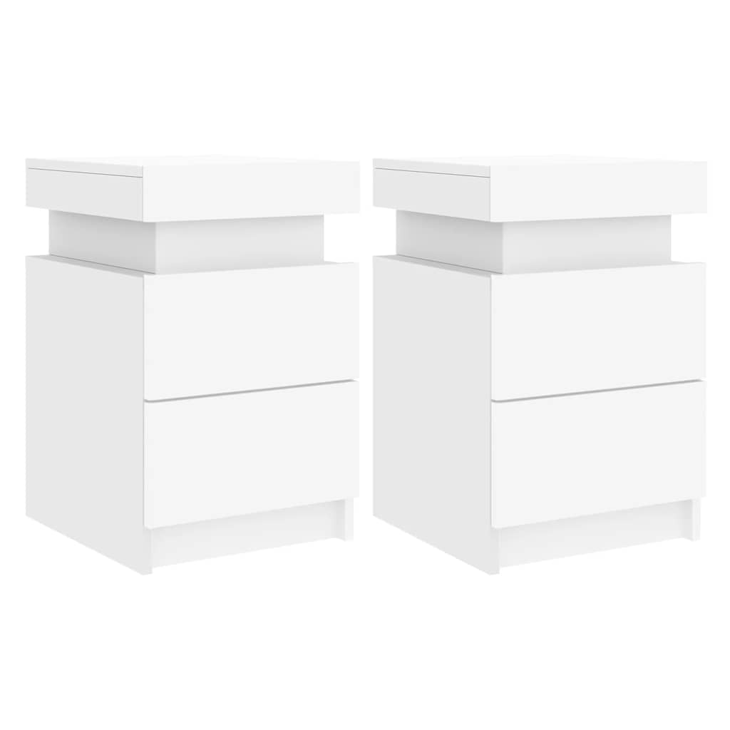Mesas de cabeceira com luzes LED 2 pcs 35x39x55 cm branco