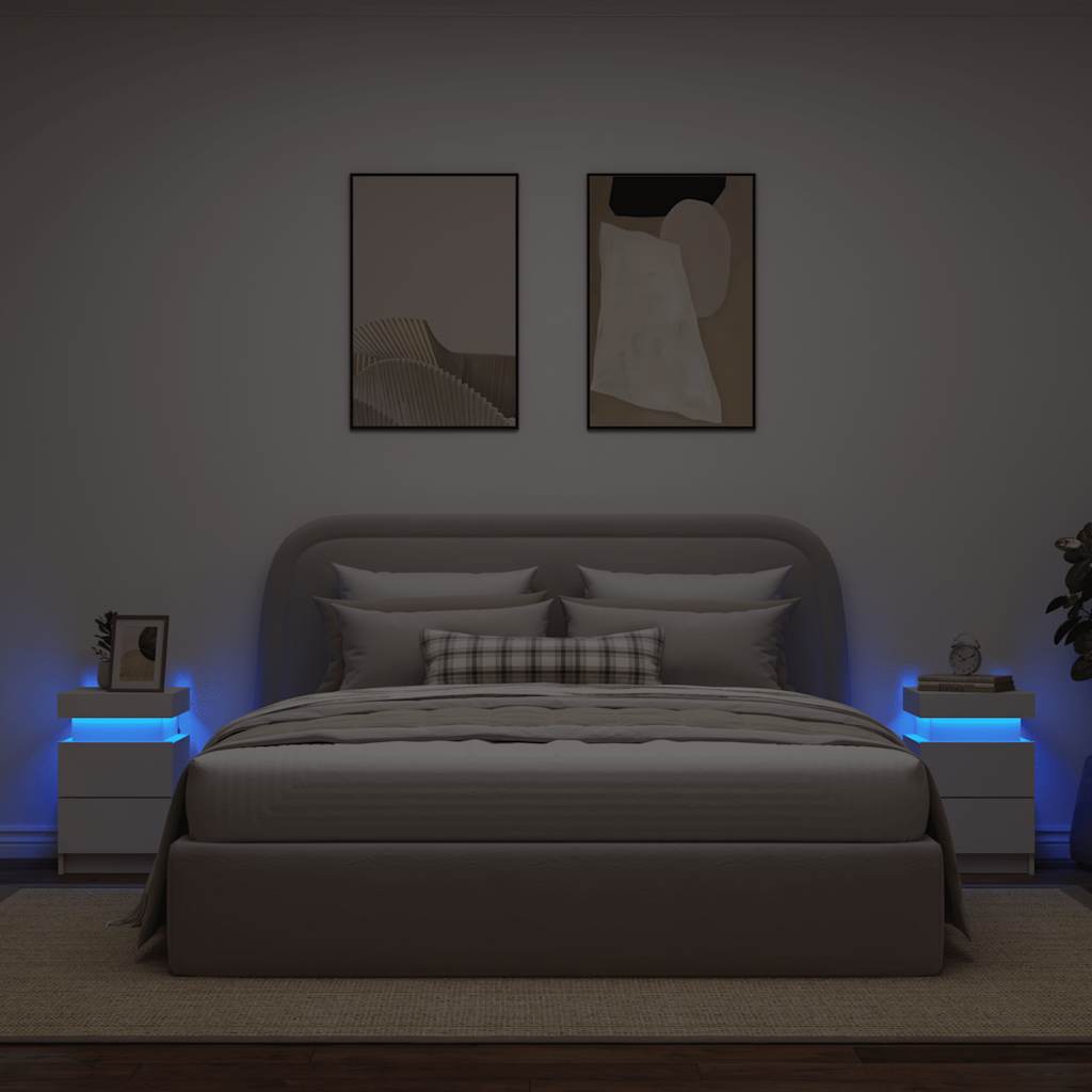 Mesas de cabeceira com luzes LED 2 pcs 35x39x55 cm branco