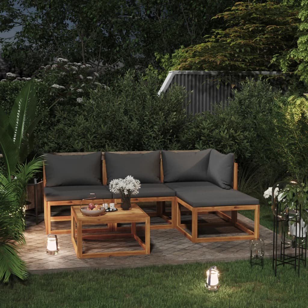 5 Pcs conjunto lounge de jardim c/ almofadões acácia maciça