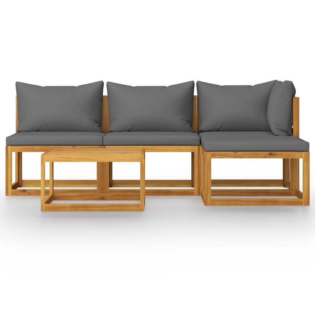 5 Pcs conjunto lounge de jardim c/ almofadões acácia maciça