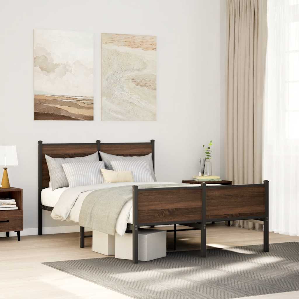 Estrutura de cama sem colchão 120x200cm metal carvalho castanho