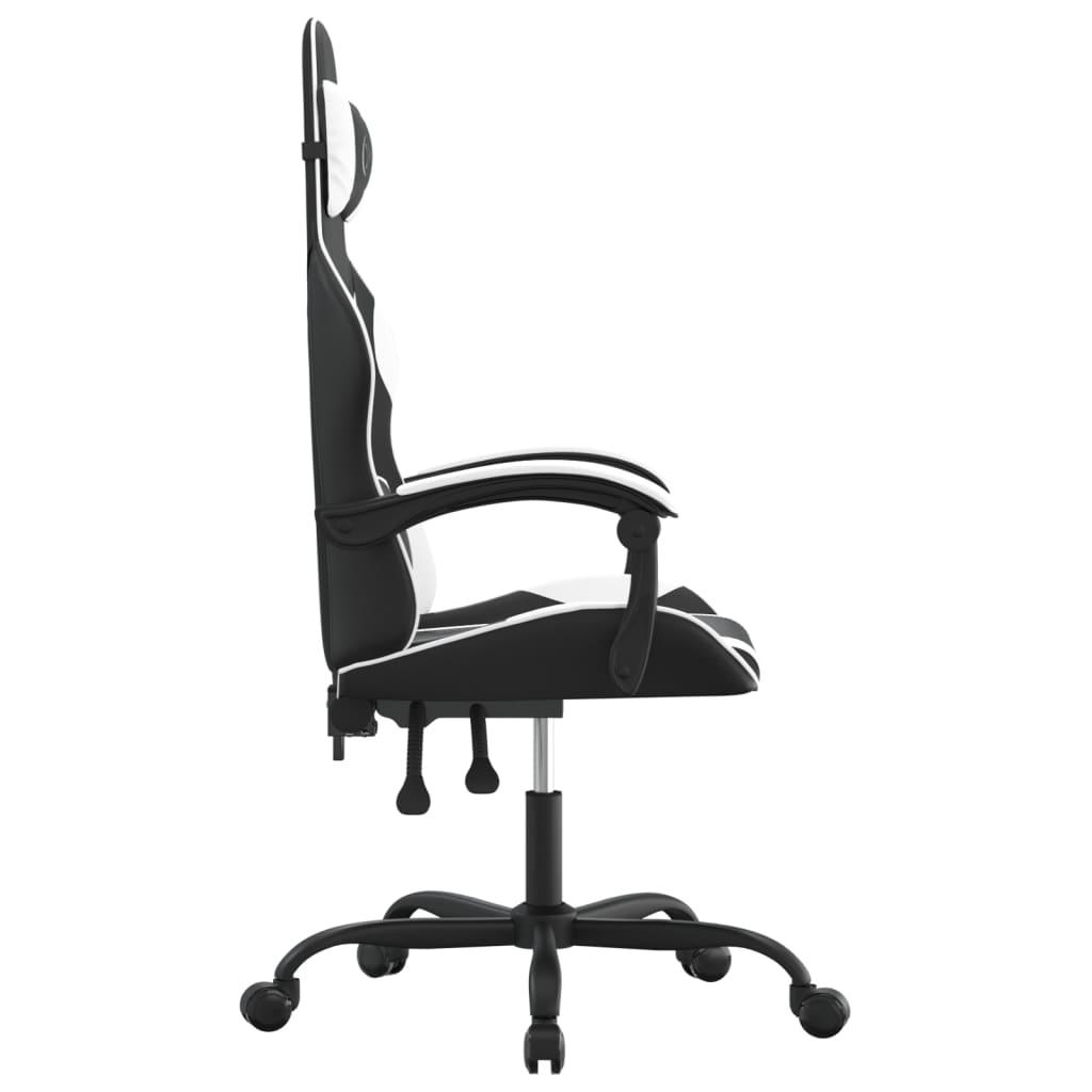 Cadeira gaming giratória couro artificial preto e branco