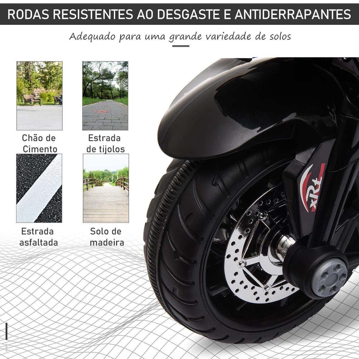 Motocicleta elétrica infantil com 3 rodas triciclo para crianças acima de 3 anos com bateria 6v recarregável funções de música buzina faróis 86x42x52cm preto e vermelho