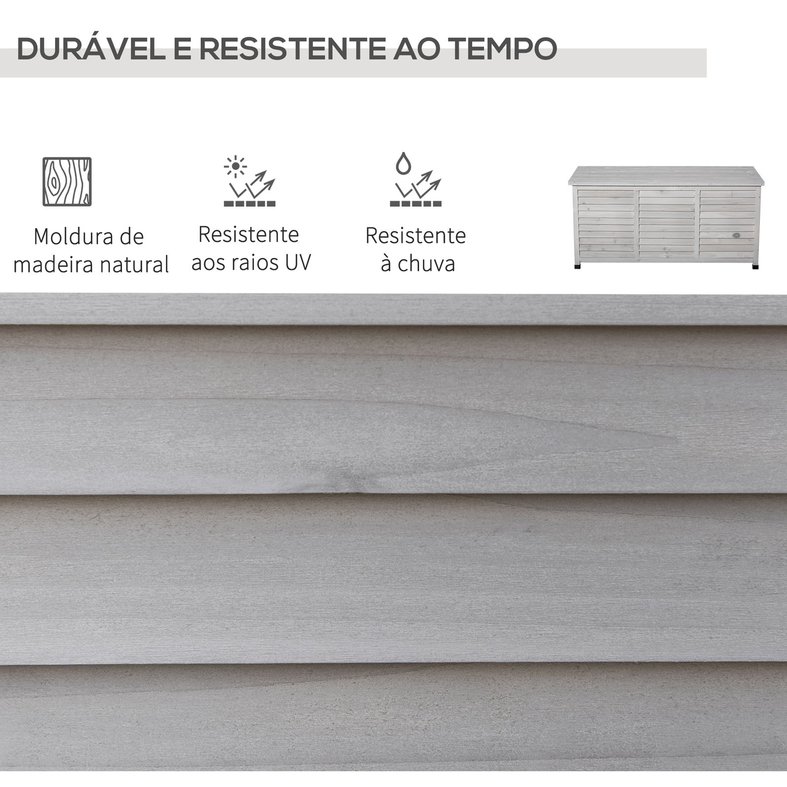 Baú de armazenamento baú de madeira de jardim com tampa abatível e desenho de persiana 127x56x60 cm cinzento