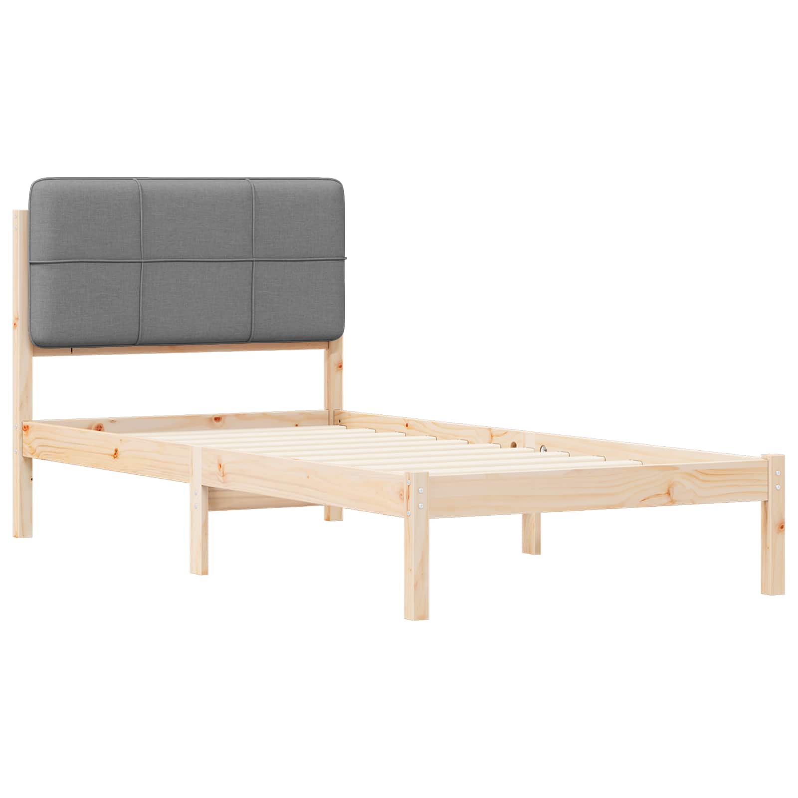Estrutura de cama com cabeceira estofada cinzento-claro