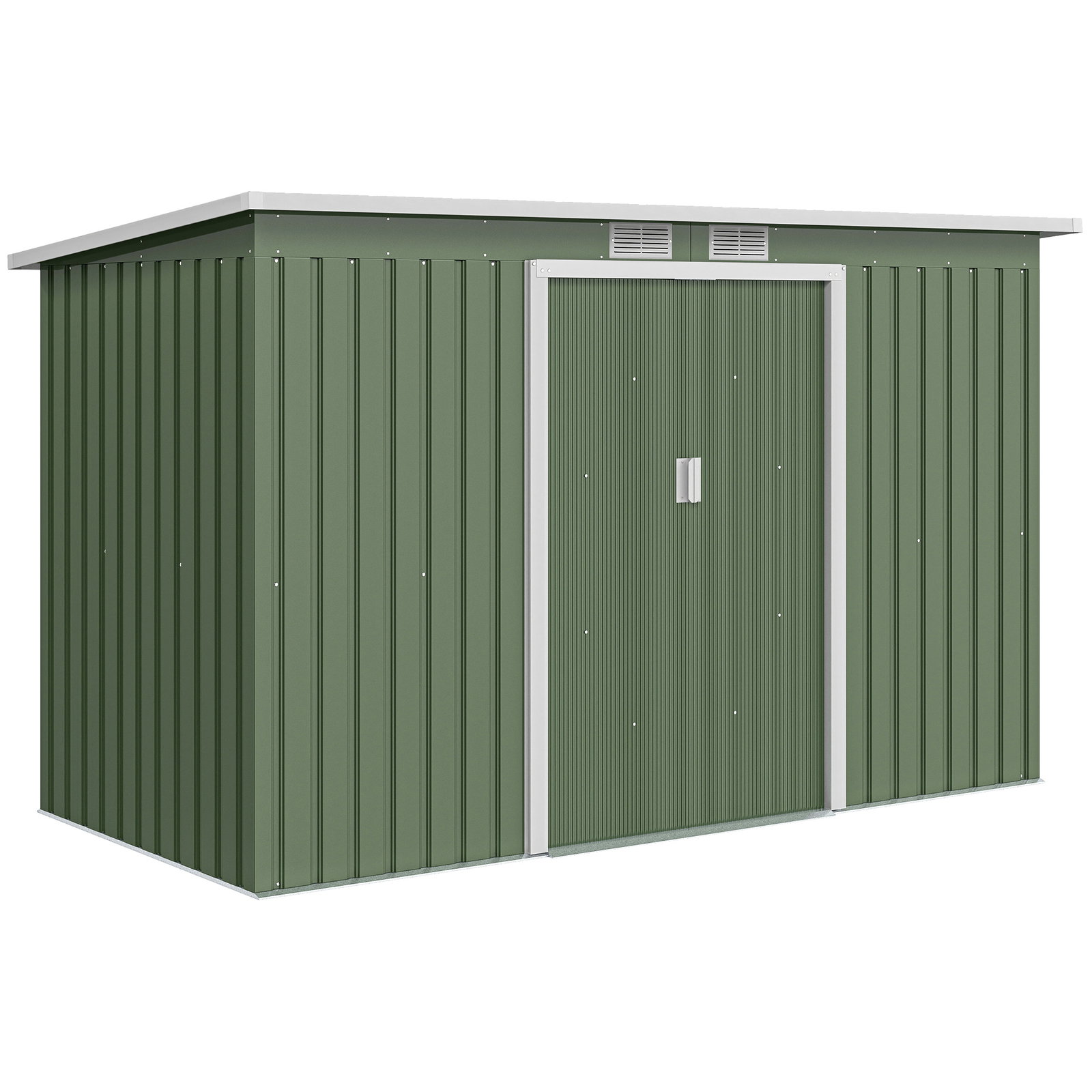 Abrigo de Jardim 280x130x172cm Abrigo de Exterior de Aço Galvanizado com Porta Corredeira e Ventilações Verde Claro