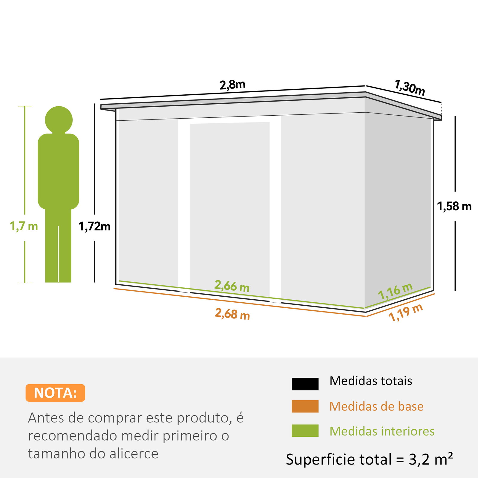 Abrigo de Jardim 280x130x172cm Abrigo de Exterior de Aço Galvanizado com Porta Corredeira e Ventilações Verde Claro