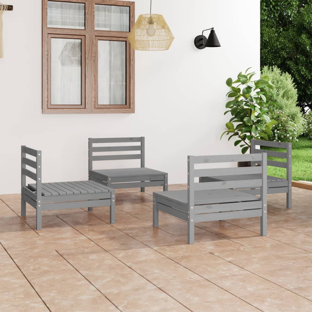 4 Pcs conjunto lounge de jardim pinho maciço cinzento