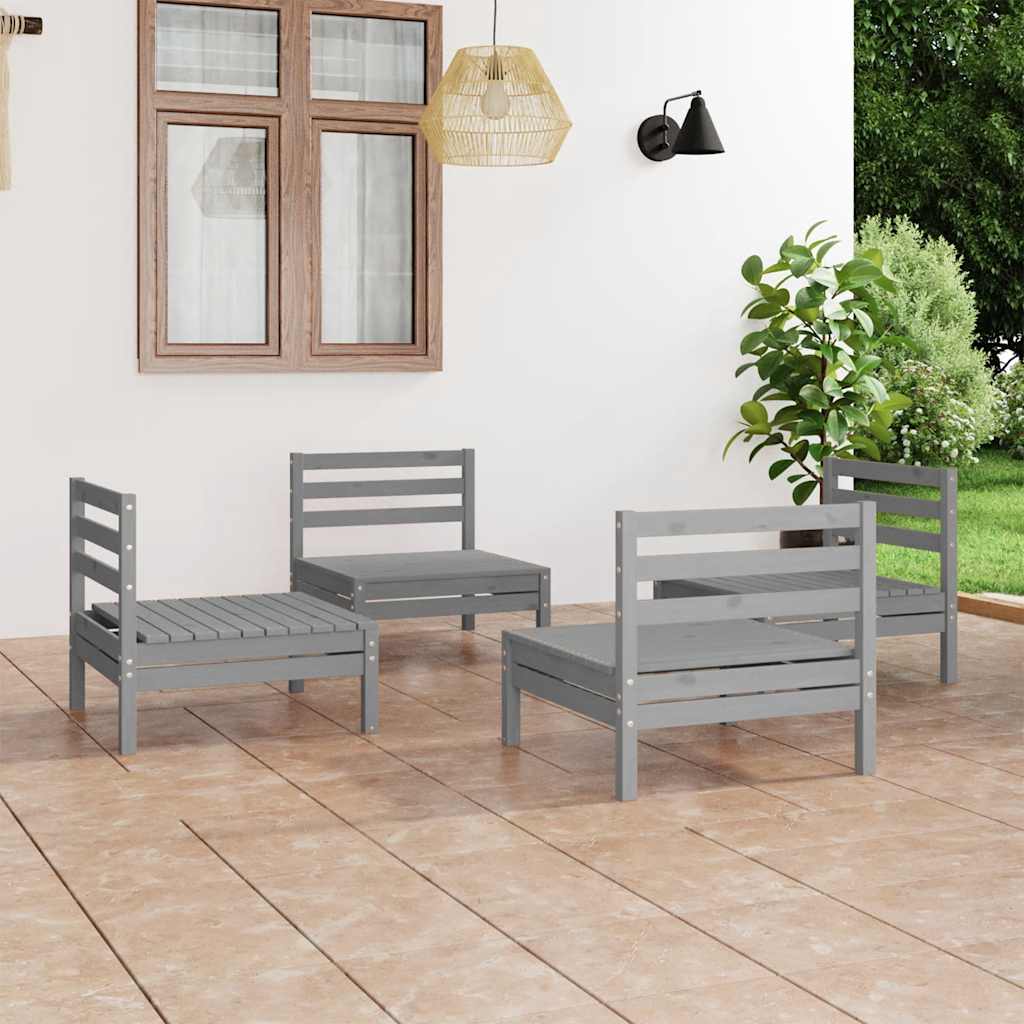 4 Pcs conjunto lounge de jardim pinho maciço cinzento