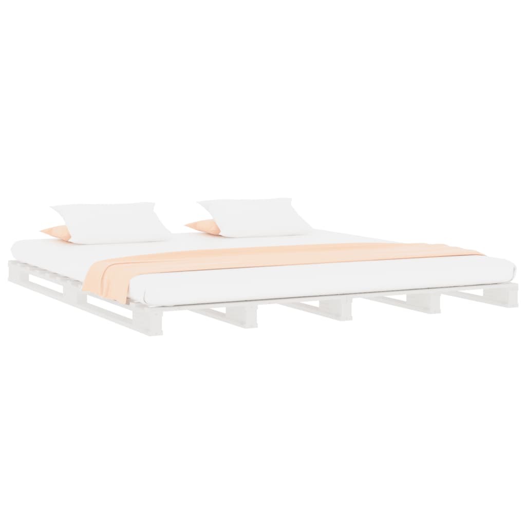Cama de paletes pequena de casal 120x190 cm pinho maciço branco