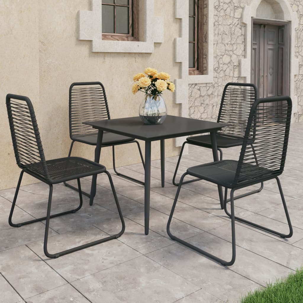 5 Pcs conjunto de jantar para jardim vime de PVC preto