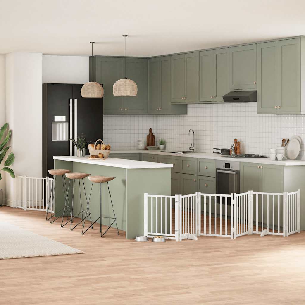 Portão p/ cães com porta dobrável 9 painéis 450 cm álamo branco
