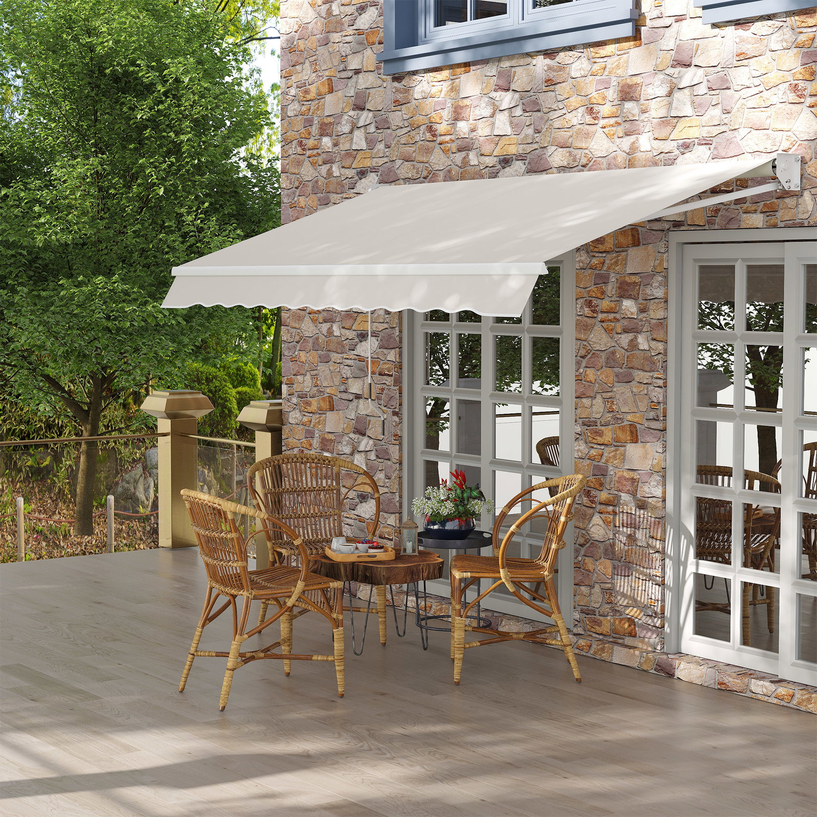 Toldo manual retrátil com manivela 200x250 cm toldo de parede com proteção solar uv50+ e estrutura de alumínio creme
