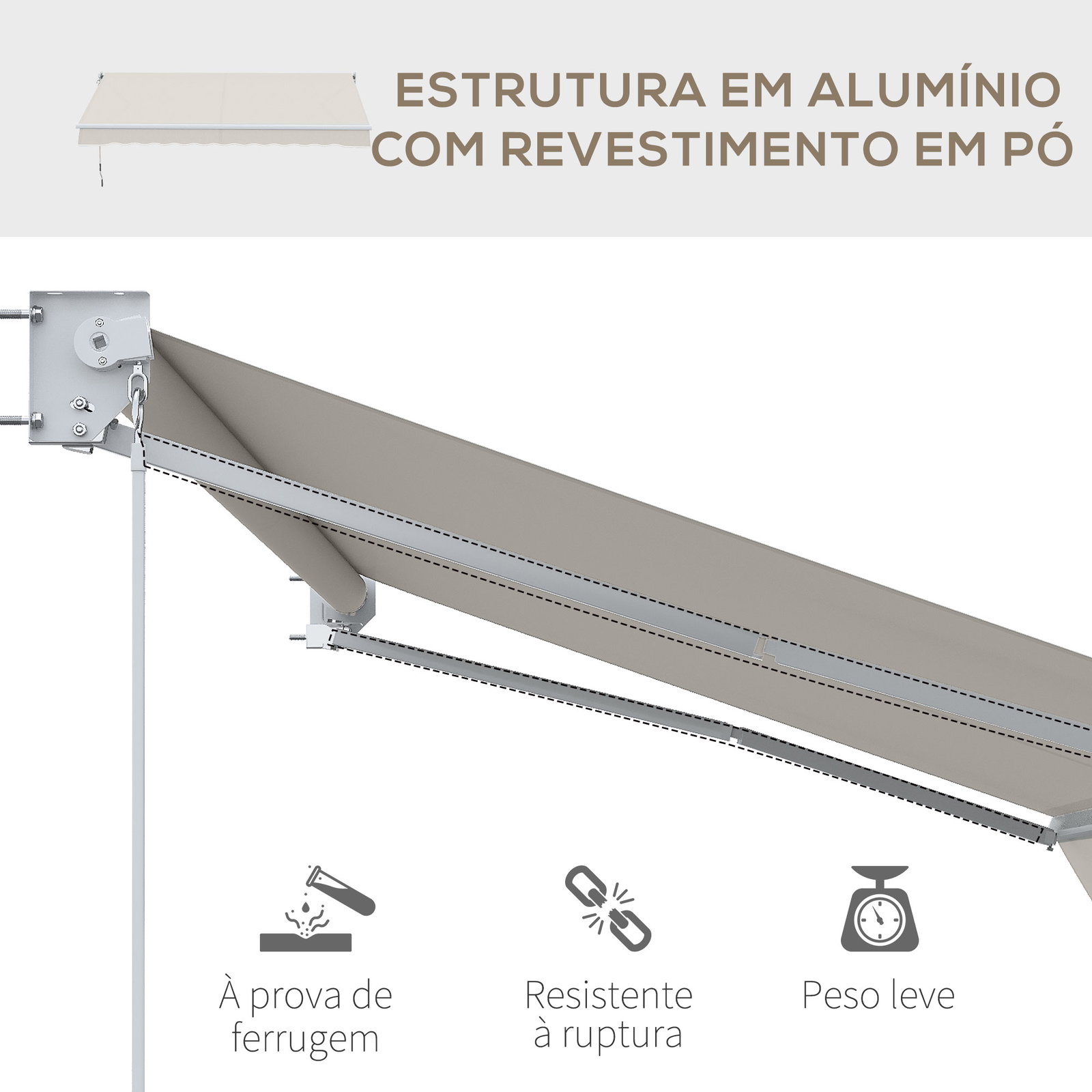 Toldo manual retrátil com manivela 200x250 cm toldo de parede com proteção solar uv50+ e estrutura de alumínio creme