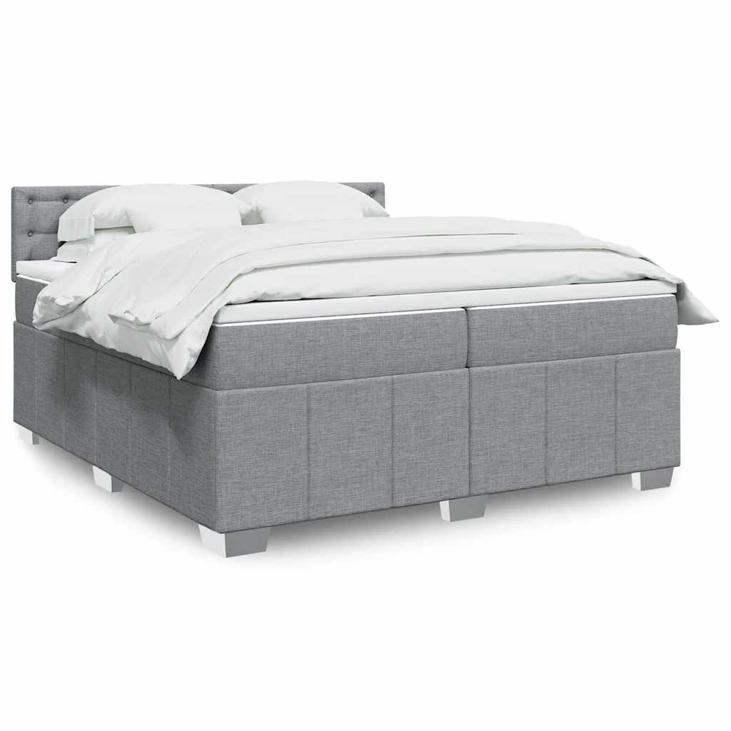 Cama com molas/colchão 200x200 cm tecido cinza-claro
