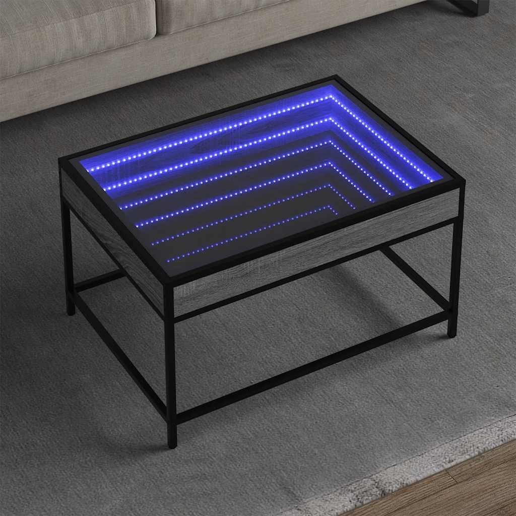 Mesa de centro luzes LED infinity 70x50x41 cm cinzento sonoma